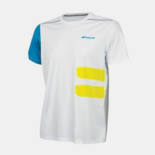 BABOLAT T-SHIRT PERF CREW NECK TEE MEN WHITE/MOSAIC BLUE
